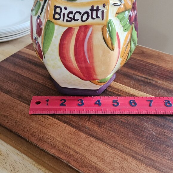 Nonnies hand painted ceramic cookie jar with purple top fruit motif - Picture 13 of 13